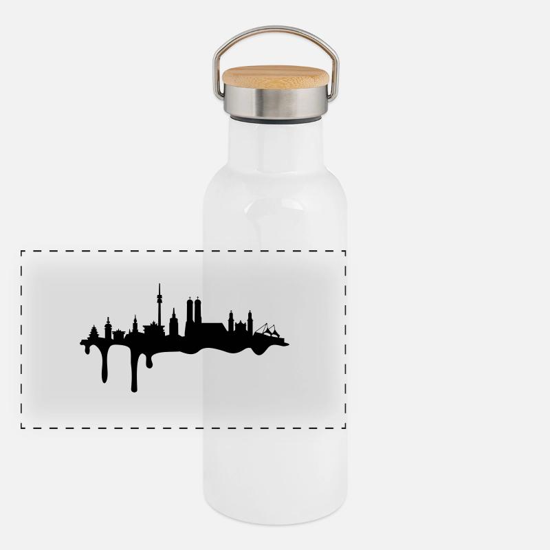 Skyline München Farbe Panorama Thermosflasche mit Bambusdeckel
