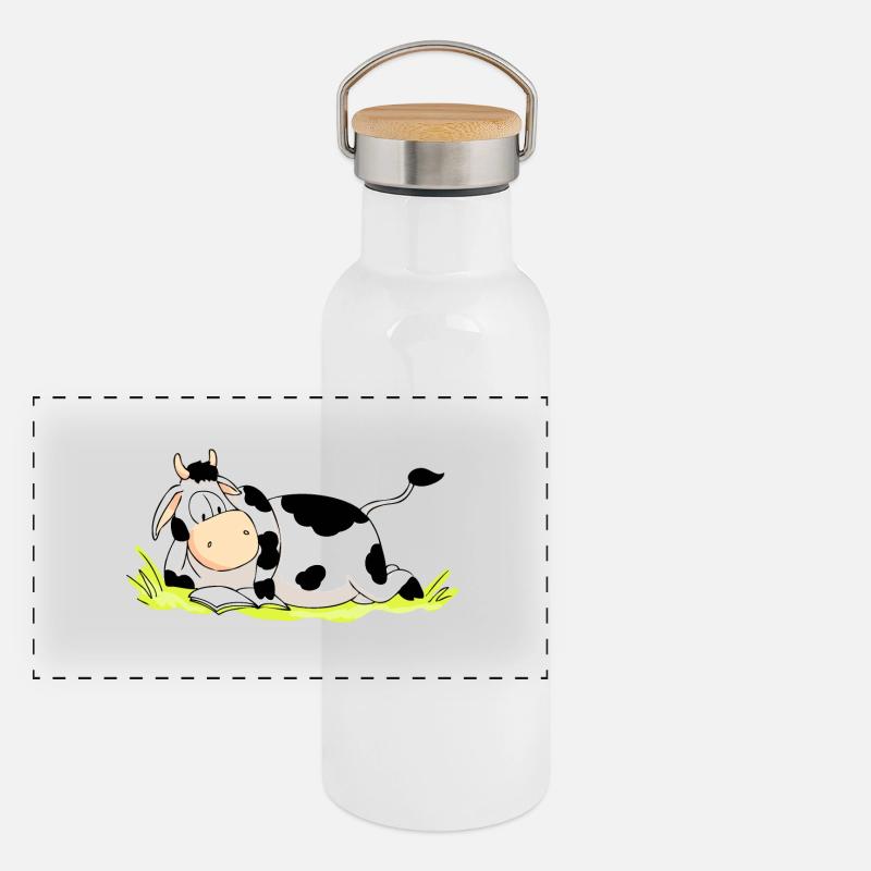 Reading Cow Panorama Thermosflasche mit Bambusdeckel