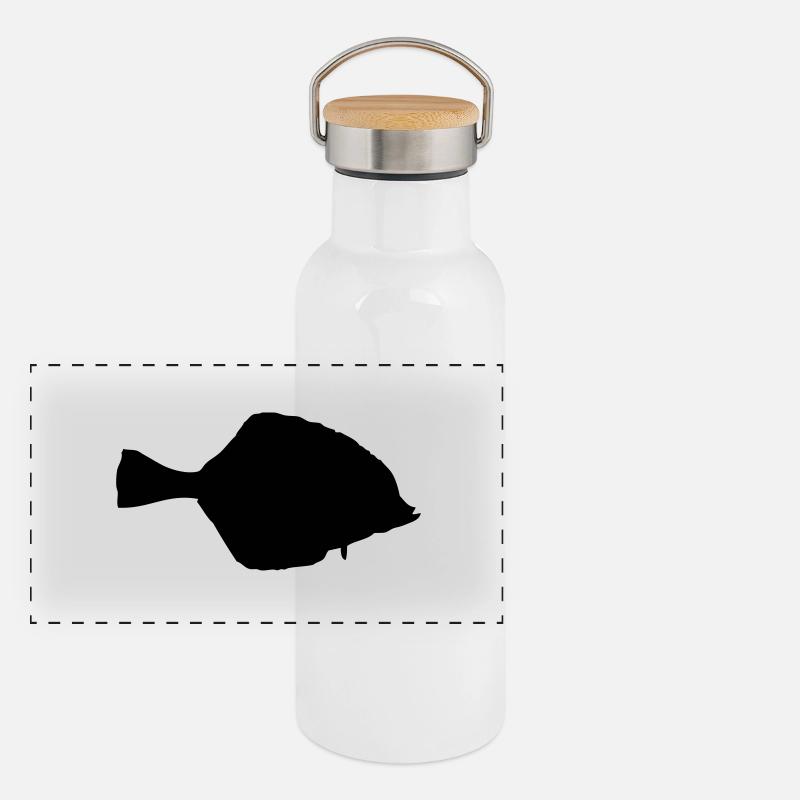 Flunder - Fisch - Fish Panorama Thermosflasche mit Bambusdeckel