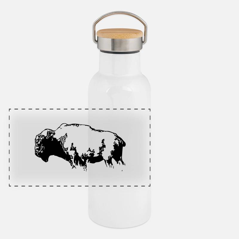 Bison - Büffel - Buffalo Panorama Thermosflasche mit Bambusdeckel