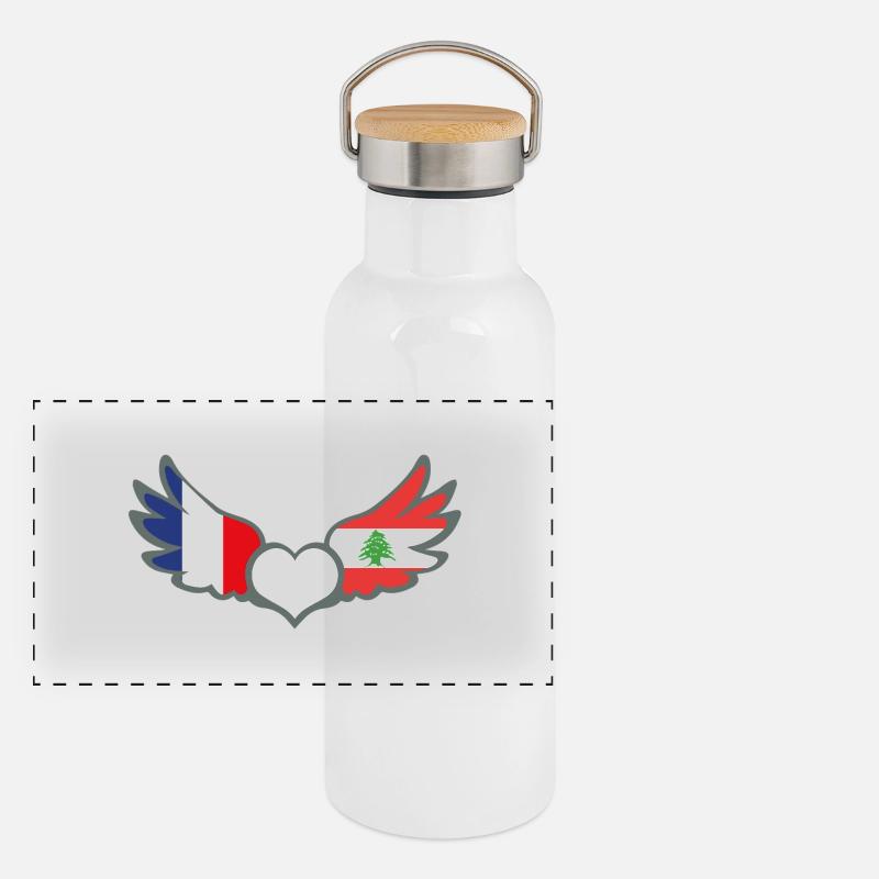 Drapeaux Français et Libanais France Liban II Gourde isotherme avec bouchon en bambou