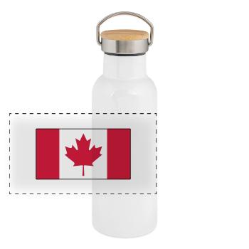 Drapeau du Canada - Gourde isotherme avec bouchon en bambou - blanc - Devant