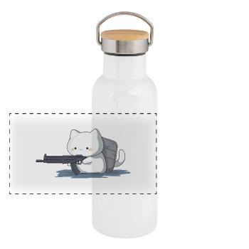 PewPew Kitty - Panoramic Thermal Bottle with Bamboo Lid - white - Front