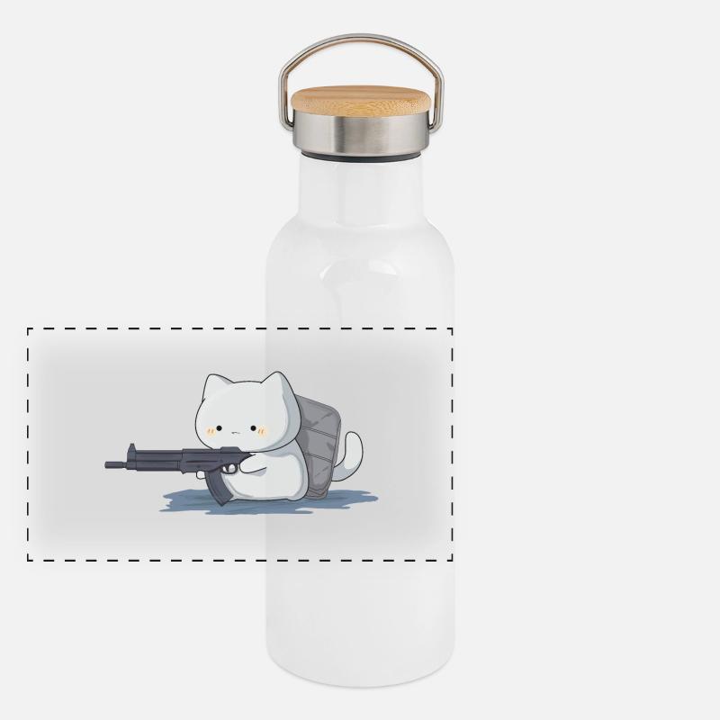 PewPew Kitty Panorama Thermosflasche mit Bambusdeckel