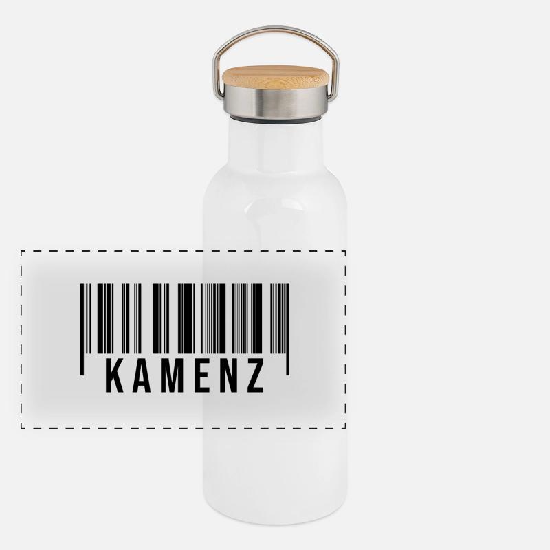 Kamenz Strichcode Panorama Thermosflasche mit Bambusdeckel