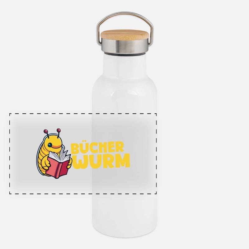 Bücherwurm Panorama Thermosflasche mit Bambusdeckel