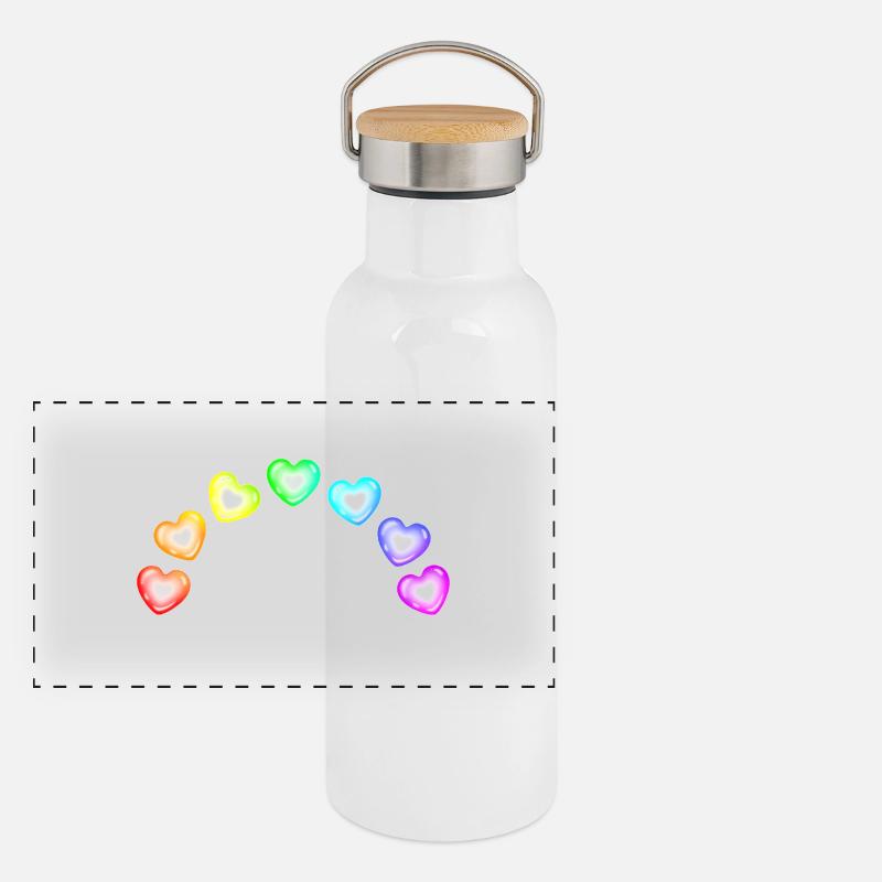 Colorful Hearts Soap Bubbles Rainbow Gradient Panoramic Thermal Bottle with Bamboo Lid