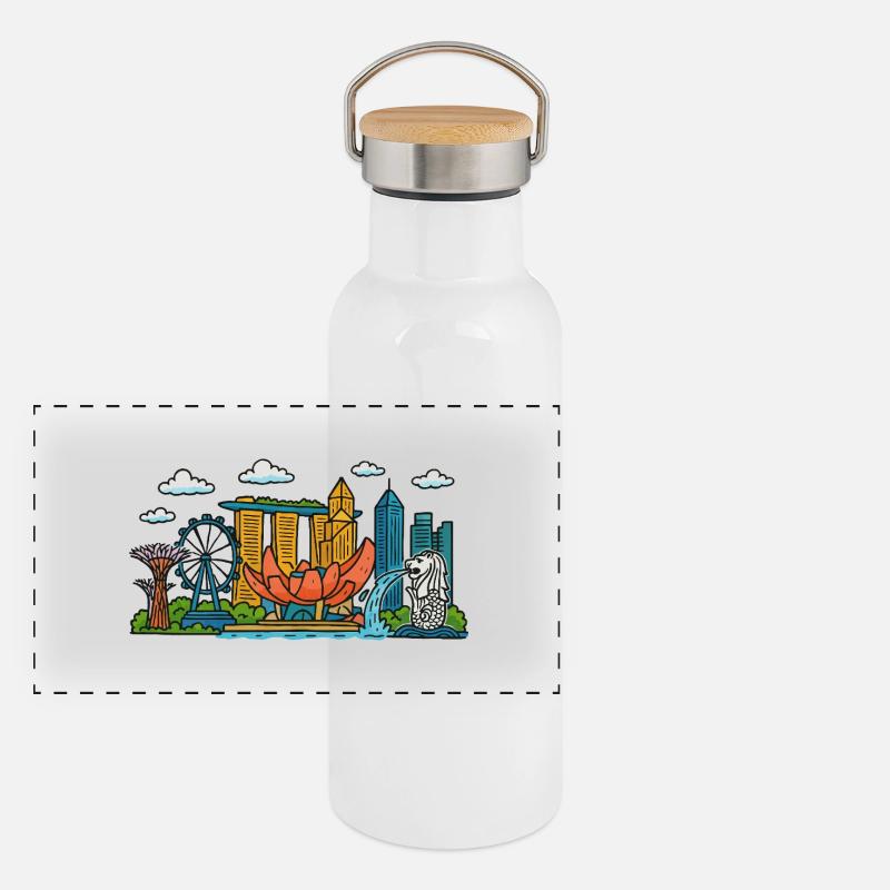 Horizon de la ville de Singapour Gourde isotherme avec bouchon en bambou