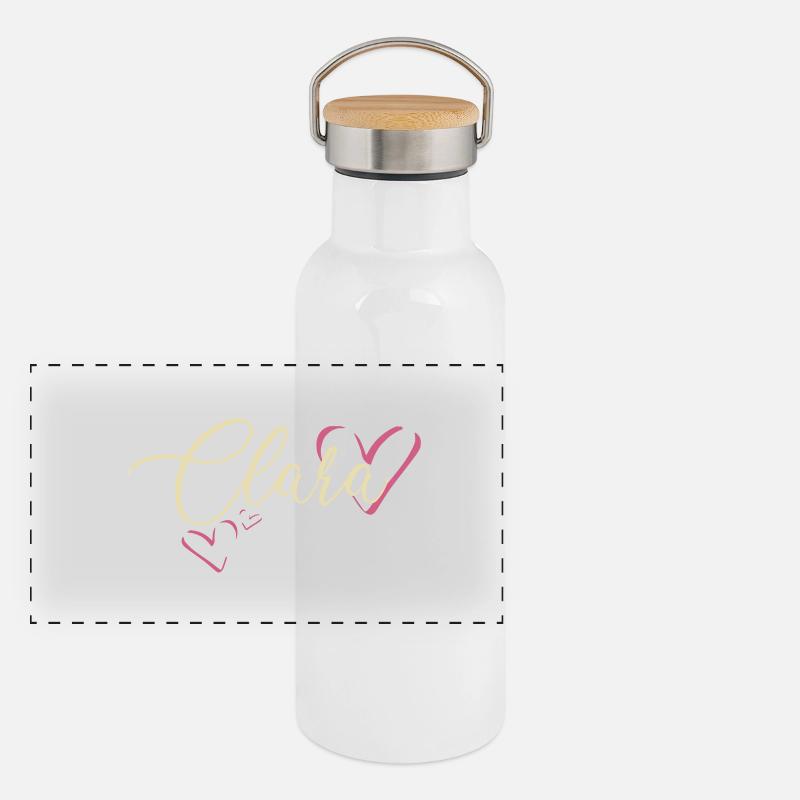 Clara Surname First name Calligraphy Heart Panoramic Thermal Bottle with Bamboo Lid