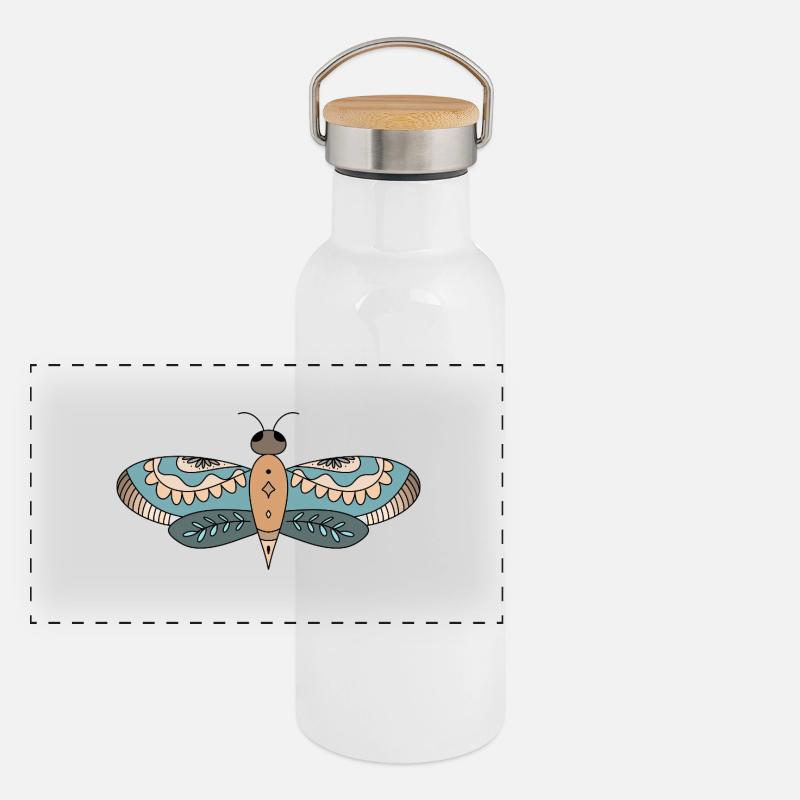 Floral Moth Mandala Panoramic Thermal Bottle with Bamboo Lid