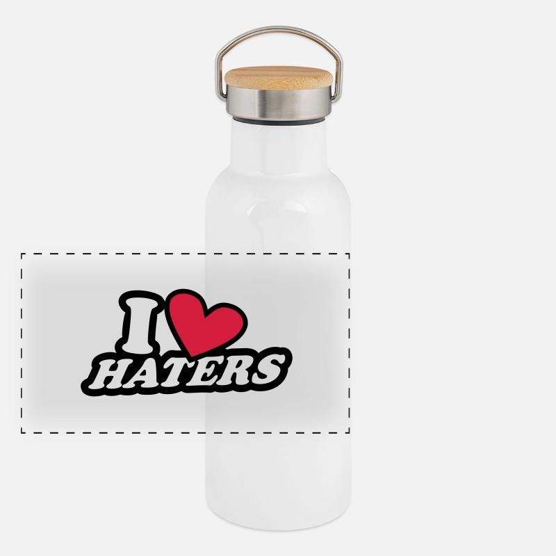 I Love Haters Panorama Thermosflasche mit Bambusdeckel