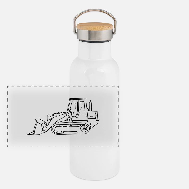 Bulldozer (Planierraube) Panorama Thermosflasche mit Bambusdeckel