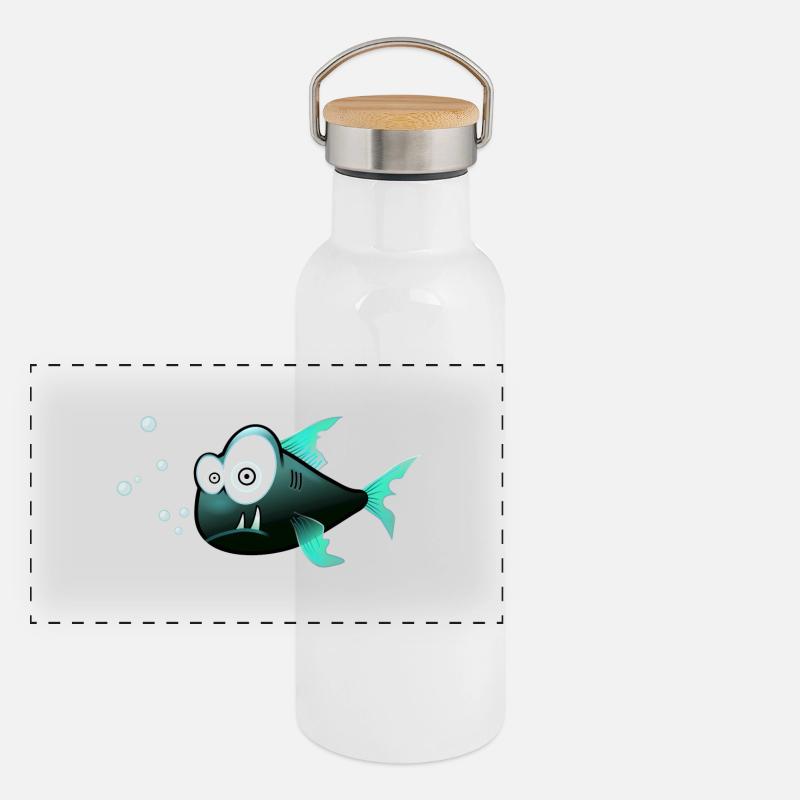 Poisson avec requin cartoon dents Gourde isotherme avec bouchon en bambou
