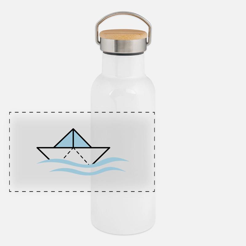 Paper boat on waves Panoramic Thermal Bottle with Bamboo Lid