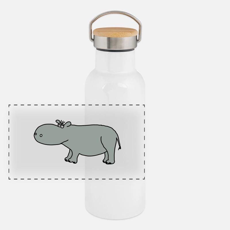Nilpferd Panorama Thermosflasche mit Bambusdeckel