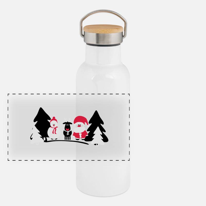 Weihnachts Crew 2 Panorama Thermosflasche mit Bambusdeckel
