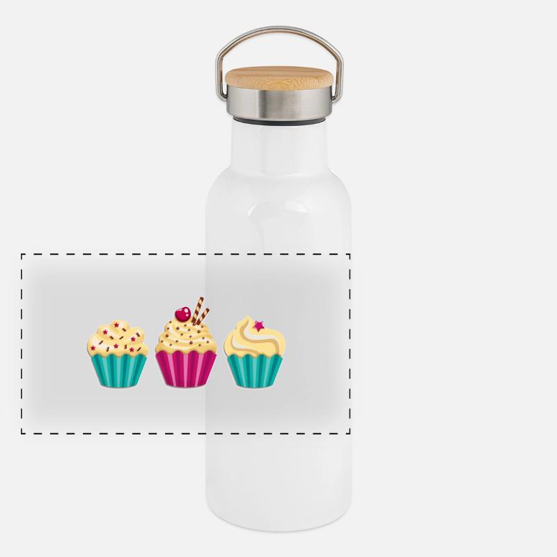 Cupcake - Muffin - Donut - Ice cream - chocolate - Panoramic Thermal Bottle with Bamboo Lid