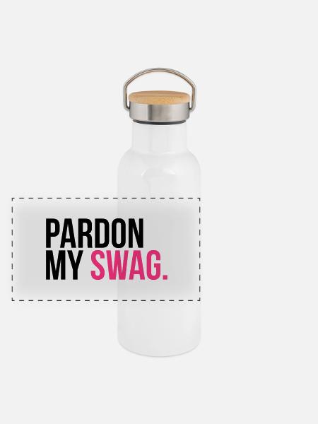 pardon my swag - Panorama Thermosflasche mit Bambusdeckel - Weiß