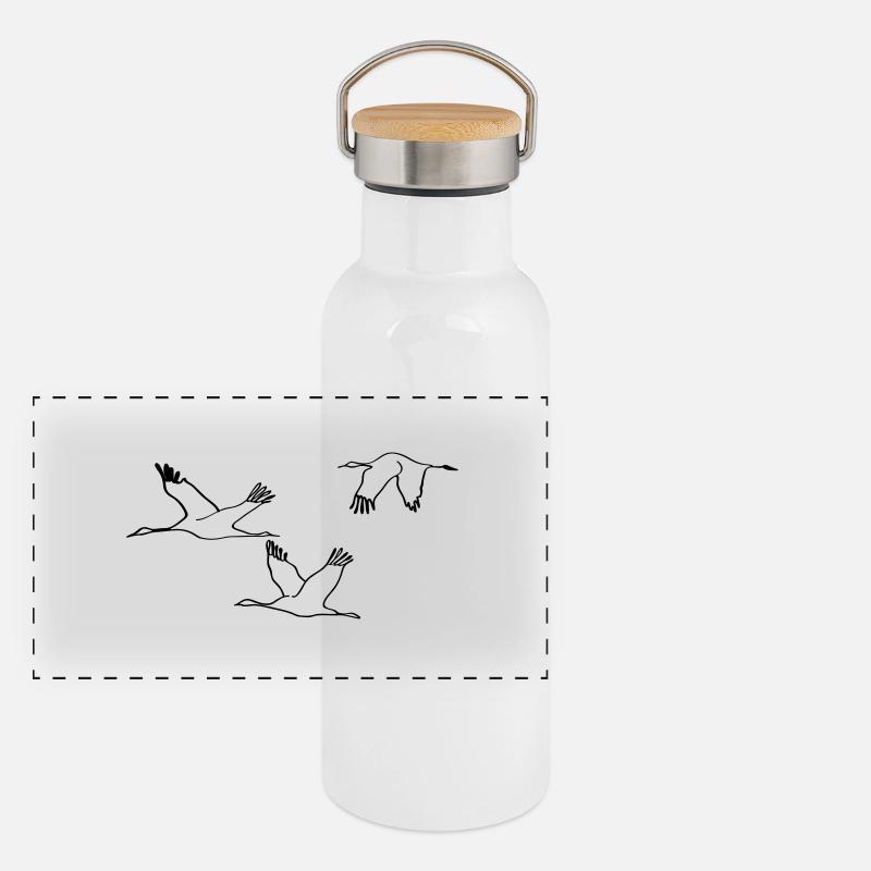 Kraniche Panorama Thermosflasche mit Bambusdeckel