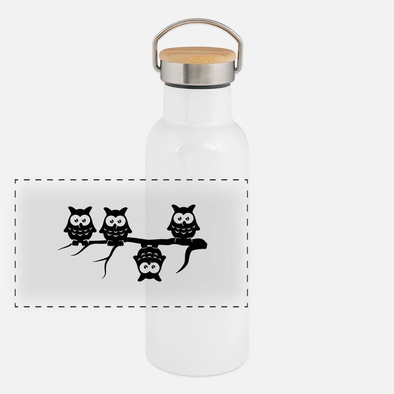 Be Different 4 Eulen Anderst verschieden Panorama Thermosflasche mit Bambusdeckel