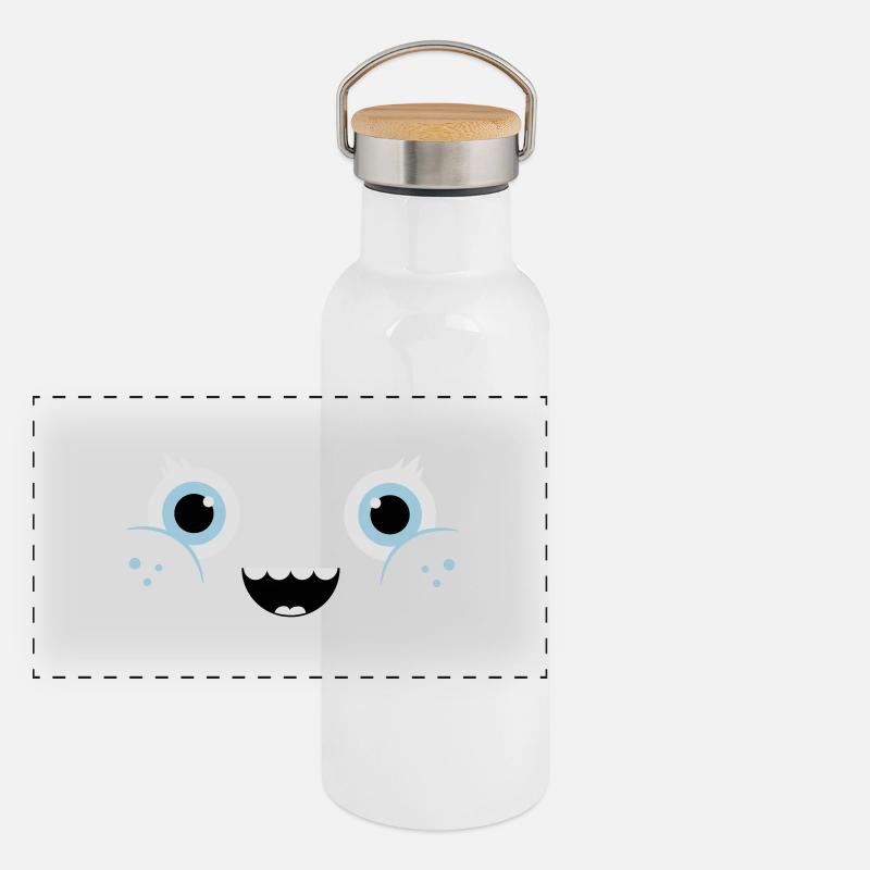 Funny & Cute Kawaii Comic Face / Smiley Panorama Thermosflasche mit Bambusdeckel