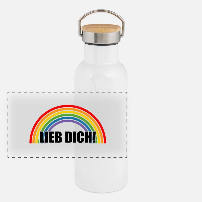 Regenbogen Lieb dich Panorama Thermosflasche mit Bambusdeckel