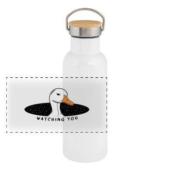 Star Duck is watching you - Panoramic Thermal Bottle with Bamboo Lid - white - Front