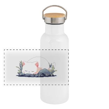 Chat endormi - Gourde isotherme avec bouchon en bambou - blanc - Devant