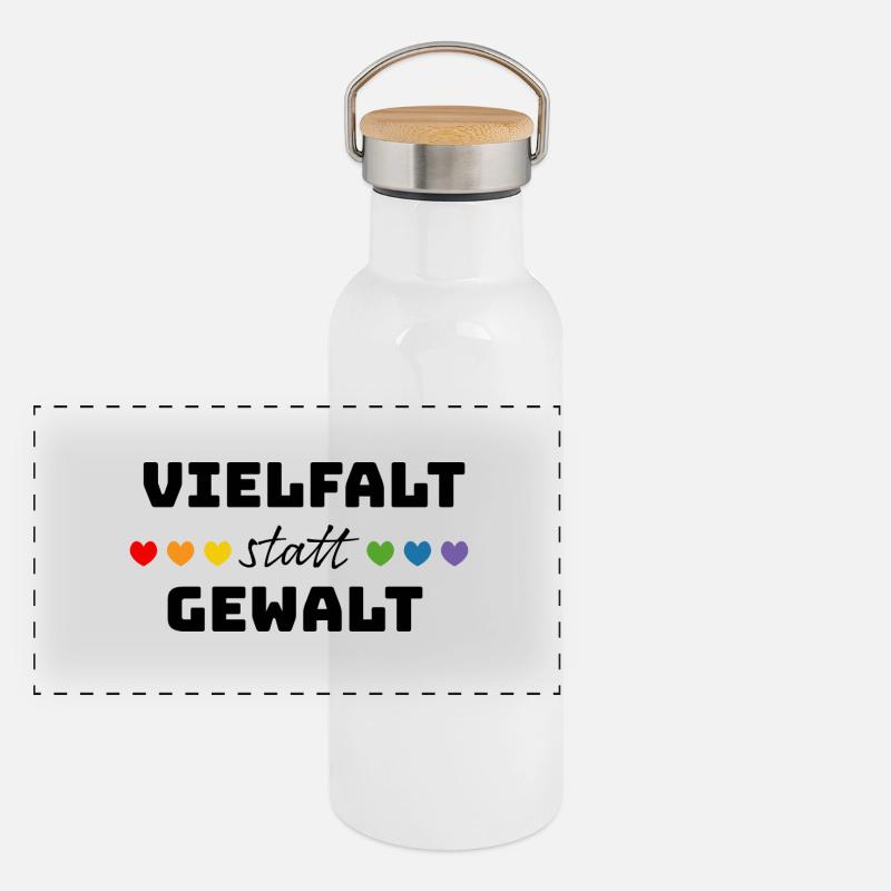 Regenbogenherzchen Vielfalt statt Gewalt LGBT lgbt Panorama Thermosflasche mit Bambusdeckel
