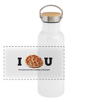 J’adore la pizza - Gourde isotherme avec bouchon en bambou - blanc - Devant