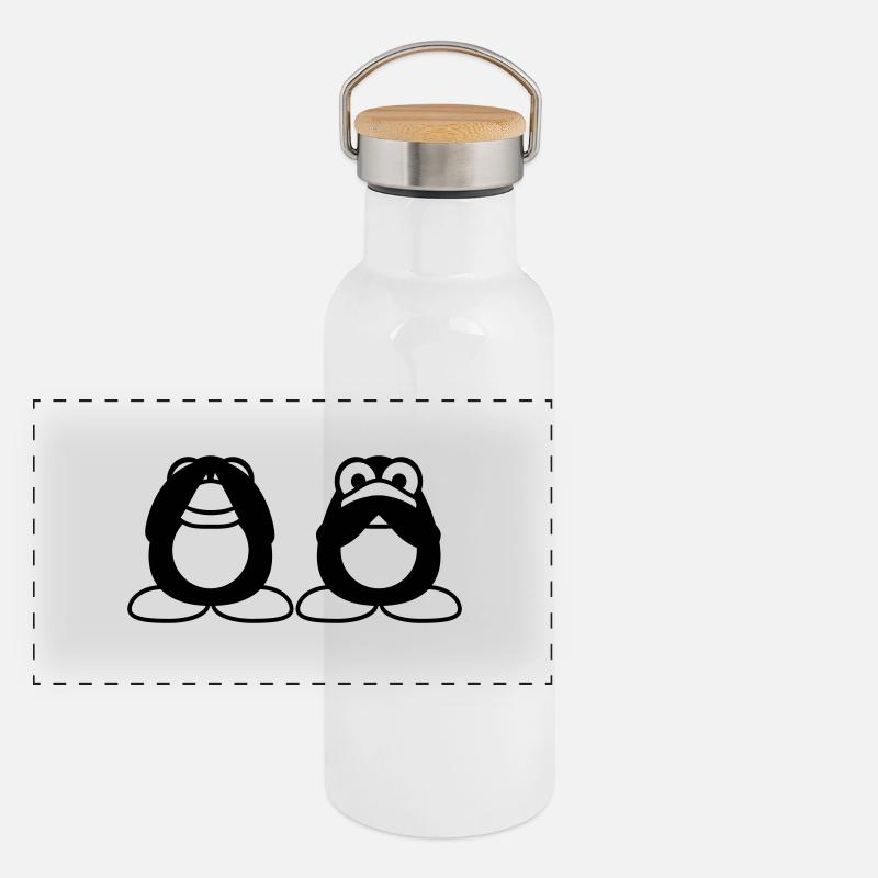 2 Penguins Talking Nothing See Mute Blind Friends Panoramic Thermal Bottle with Bamboo Lid