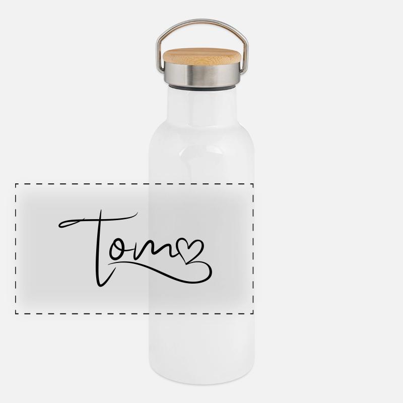 Tom Last Name First Name Heart Decor Panoramic Thermal Bottle with Bamboo Lid