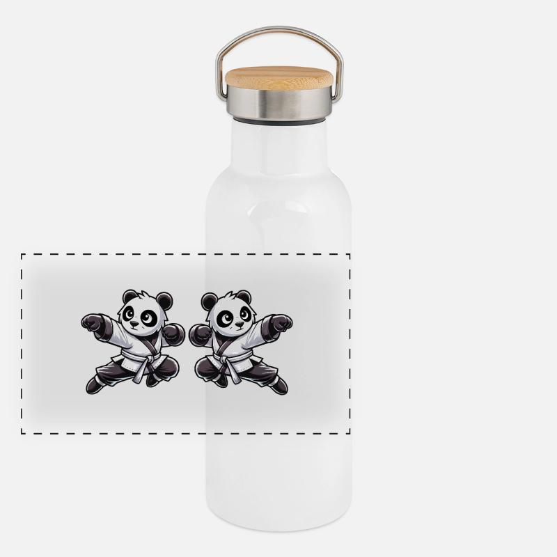 Panda Karaté Bande Dessinée 2 Gourde isotherme avec bouchon en bambou