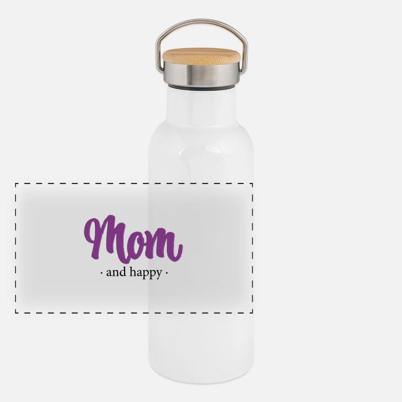 Maman et heureuse - Effet broderie Gourde isotherme avec bouchon en bambou