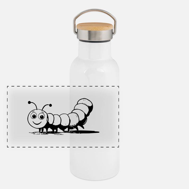 Raupe als Vektorgrafik Panorama Thermosflasche mit Bambusdeckel