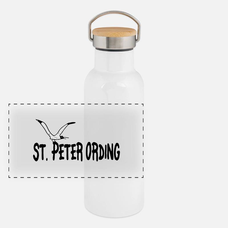 St Peter Ording Panorama Thermosflasche mit Bambusdeckel