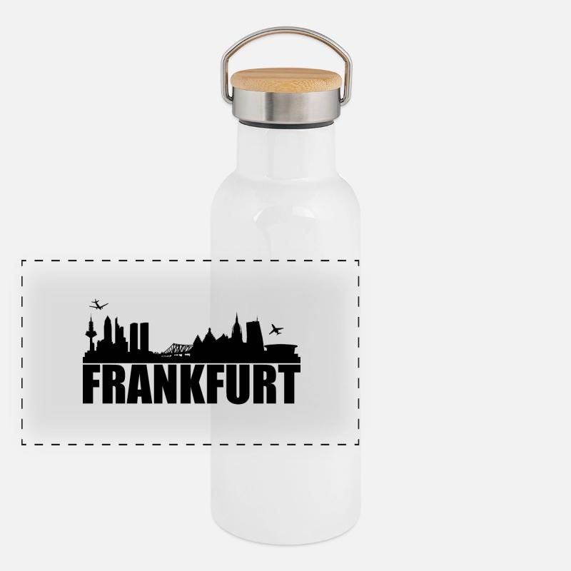 Frankfurt Skyline Silhoue Panorama Thermosflasche mit Bambusdeckel