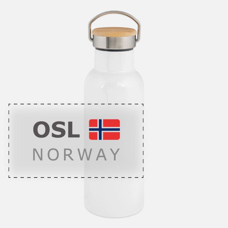 OSL NORWAY dark-lettered 400 dpi Gourde isotherme avec bouchon en bambou