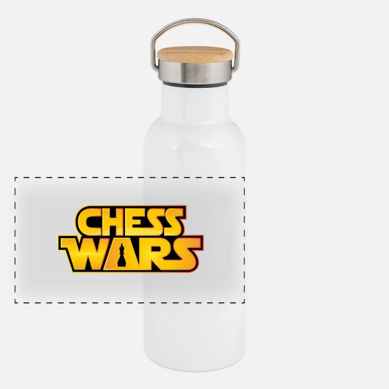 Chess Wars - Läufer Bishop - Schach Spiel Figur - Panorama Thermosflasche mit Bambusdeckel - Weiß