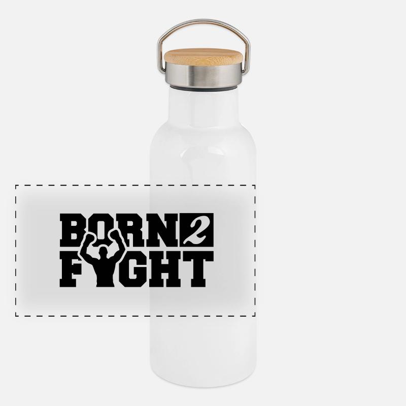 born_2_fight_a1 Panorama Thermosflasche mit Bambusdeckel