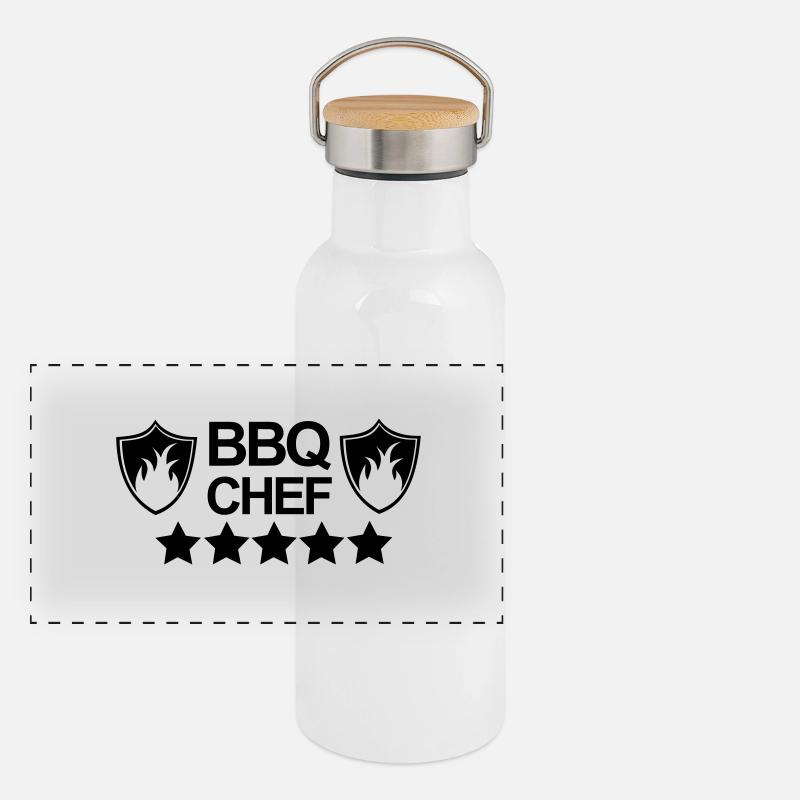 Grill,Grillen,BBQ,Koch,Chef,Fleisch,Sommer,Wurst, Panorama Thermosflasche mit Bambusdeckel