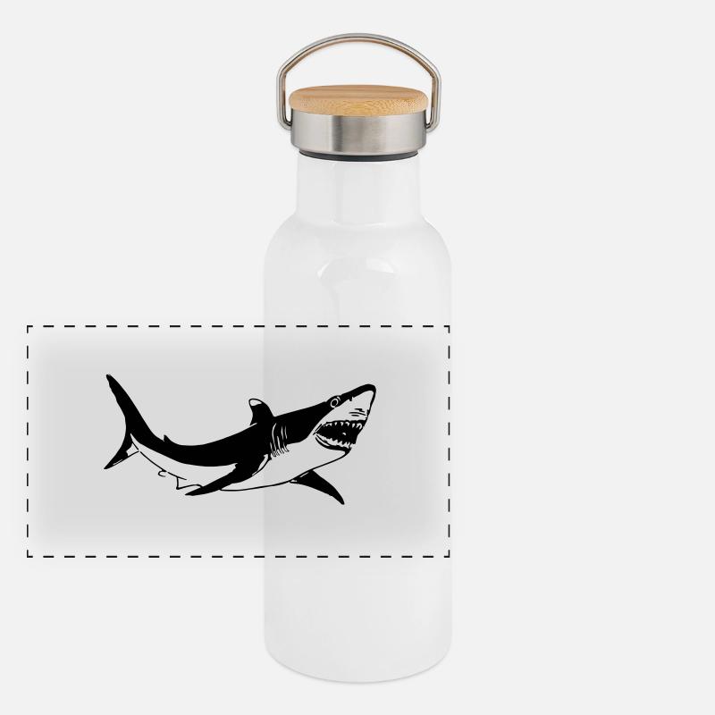 Requin blanc Gourde isotherme avec bouchon en bambou