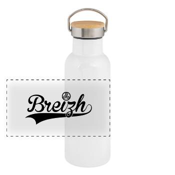 Bretagne - Breizh - Gourde isotherme avec bouchon en bambou - blanc - Devant