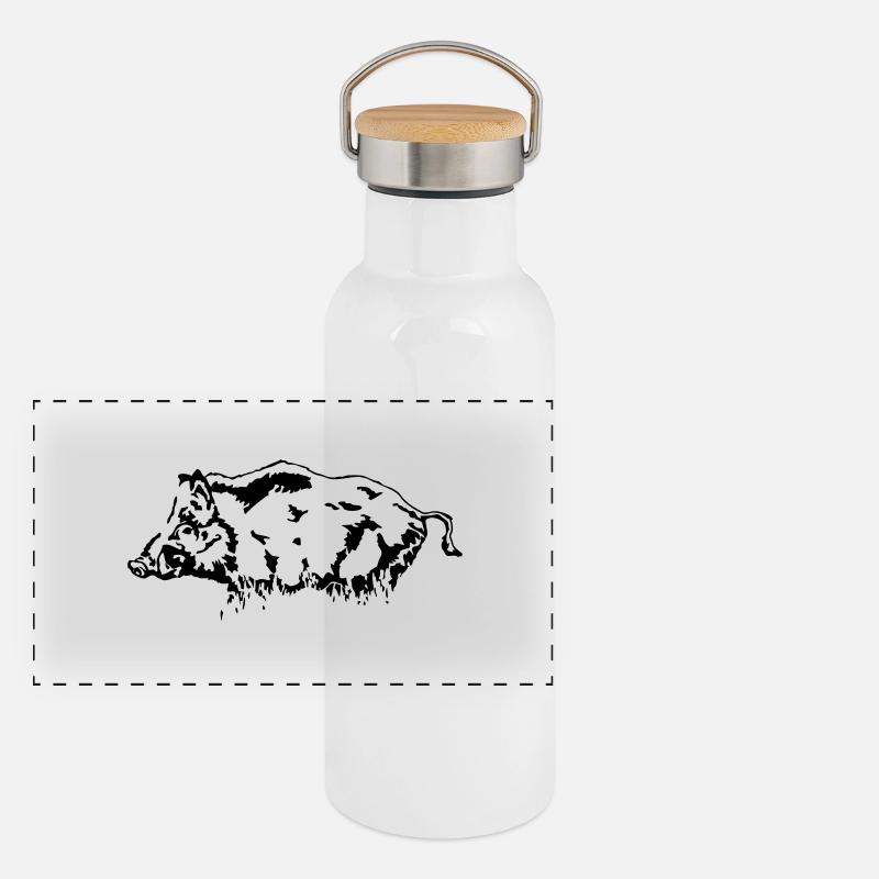 Wild Boar - Wildschwein Panorama Thermosflasche mit Bambusdeckel