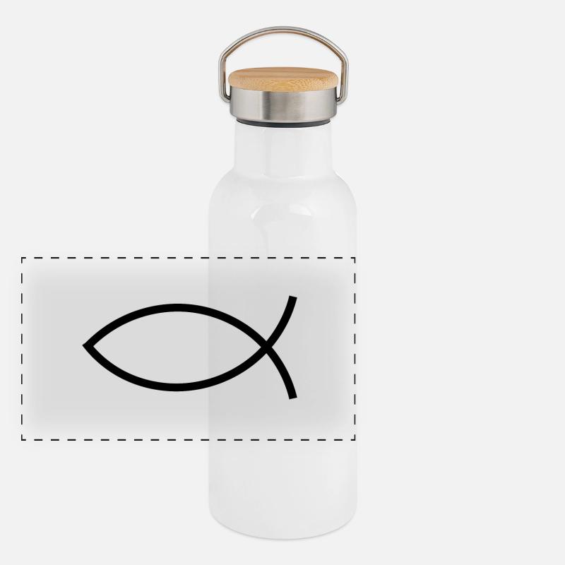 Jesus fish black Ichthys fish fish Panoramic Thermal Bottle with Bamboo Lid