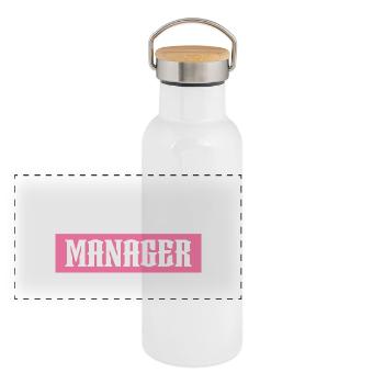 SEO Manager pink tshirt black - Panoramic Thermal Bottle with Bamboo Lid - white - Front