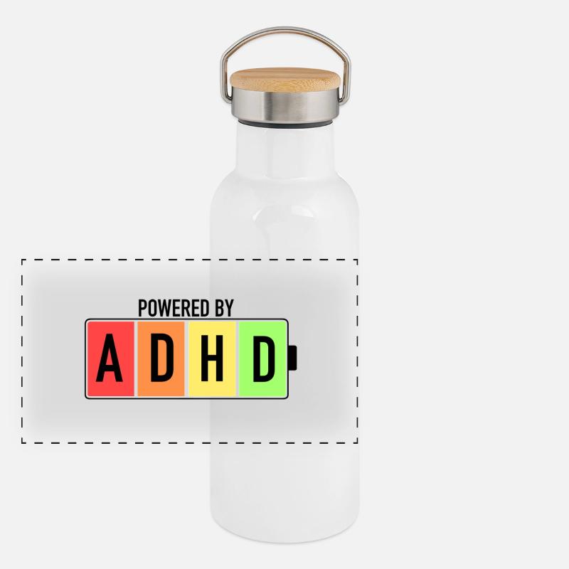 ADHS-Bewusstsein Neurodivergent Panorama Thermosflasche mit Bambusdeckel