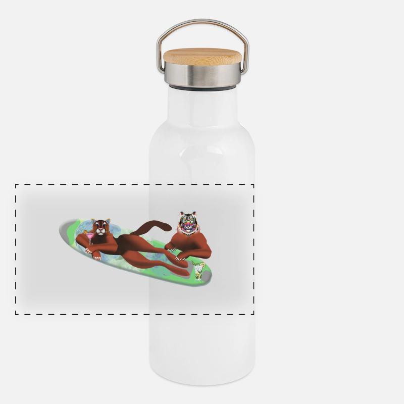 Tiger im Wasser Panorama Thermosflasche mit Bambusdeckel