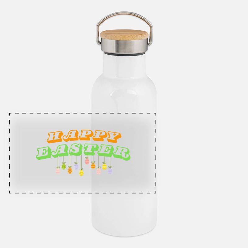 Joyeuses Pâques ! Gourde isotherme avec bouchon en bambou