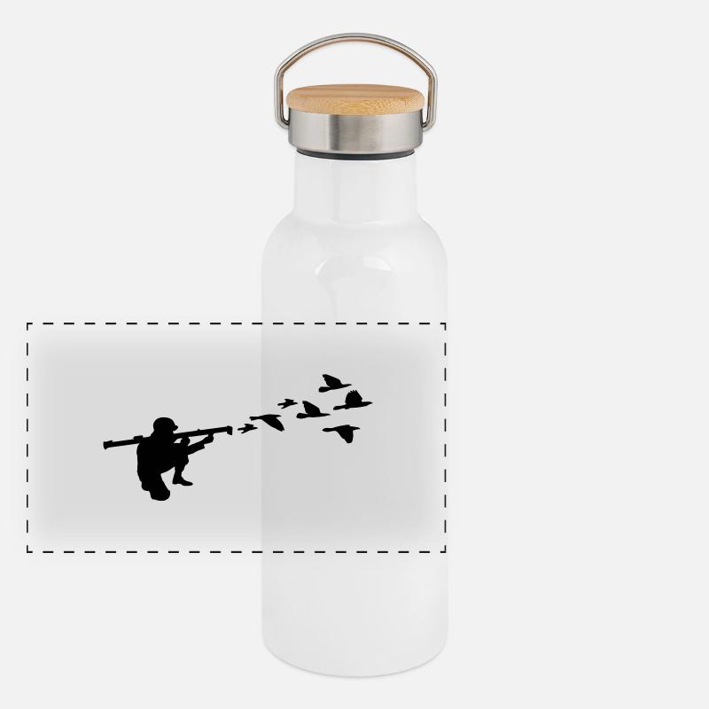 freie fliegende Vögel Bazooka Soldat - Panorama Thermosflasche mit Bambusdeckel - Weiß